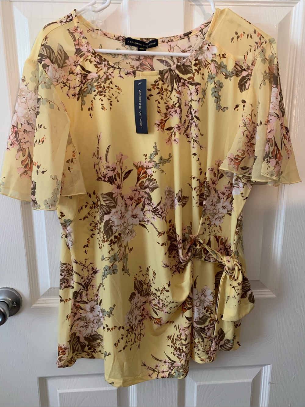 Adrienne Vittadini Yellow Floral Tie-Side Blouse